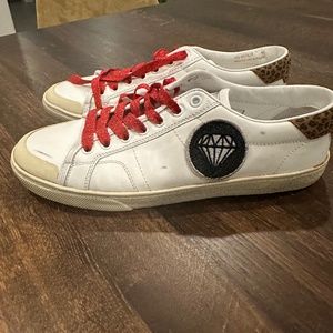 SAINT LAURENT - COURT CLASSIC DISTRESSED DIAMOND PATCH SNEAKERS